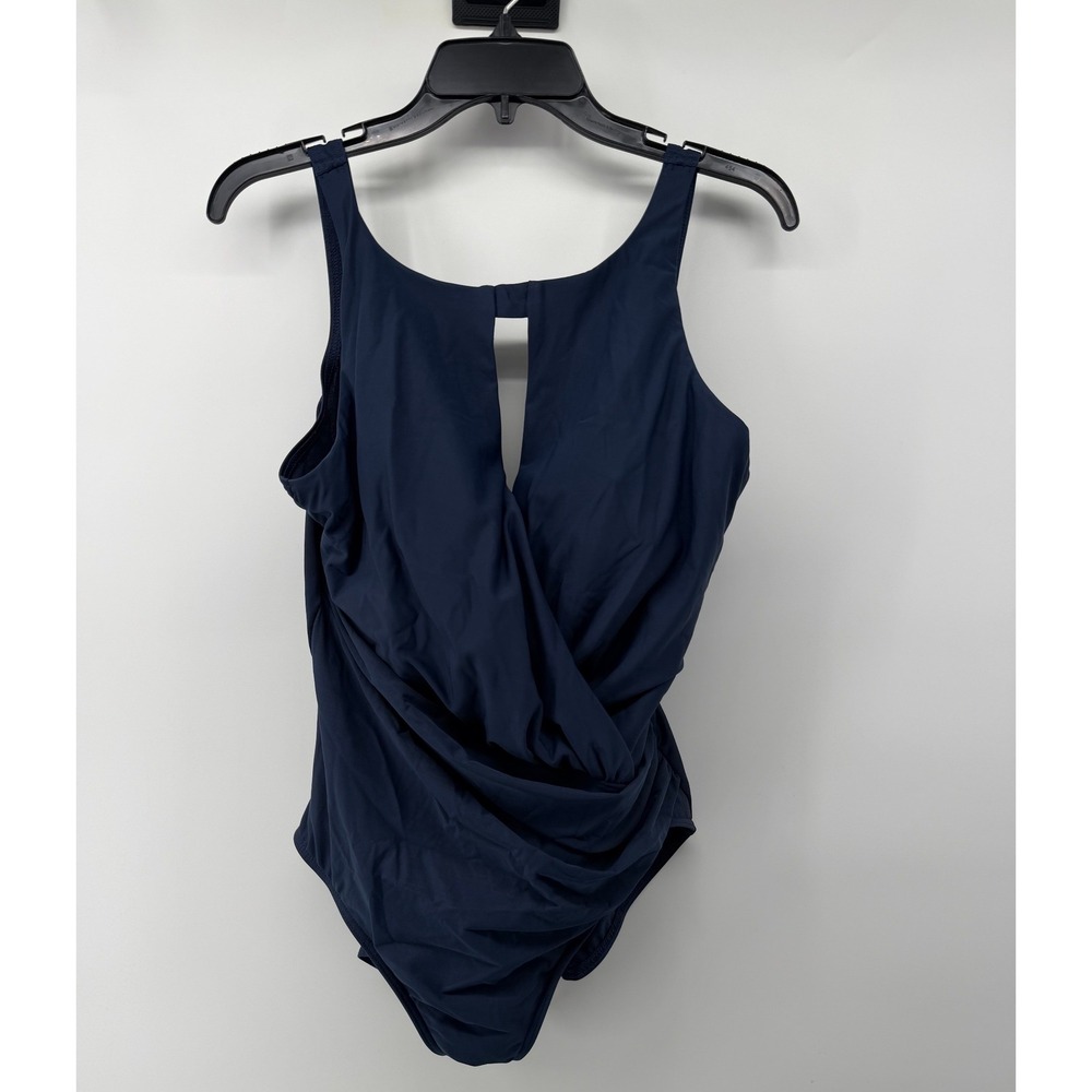 Miraclesuit Arden Navy Blue High Neck Keyhole One Piece Swimsuit Size 16 6523072